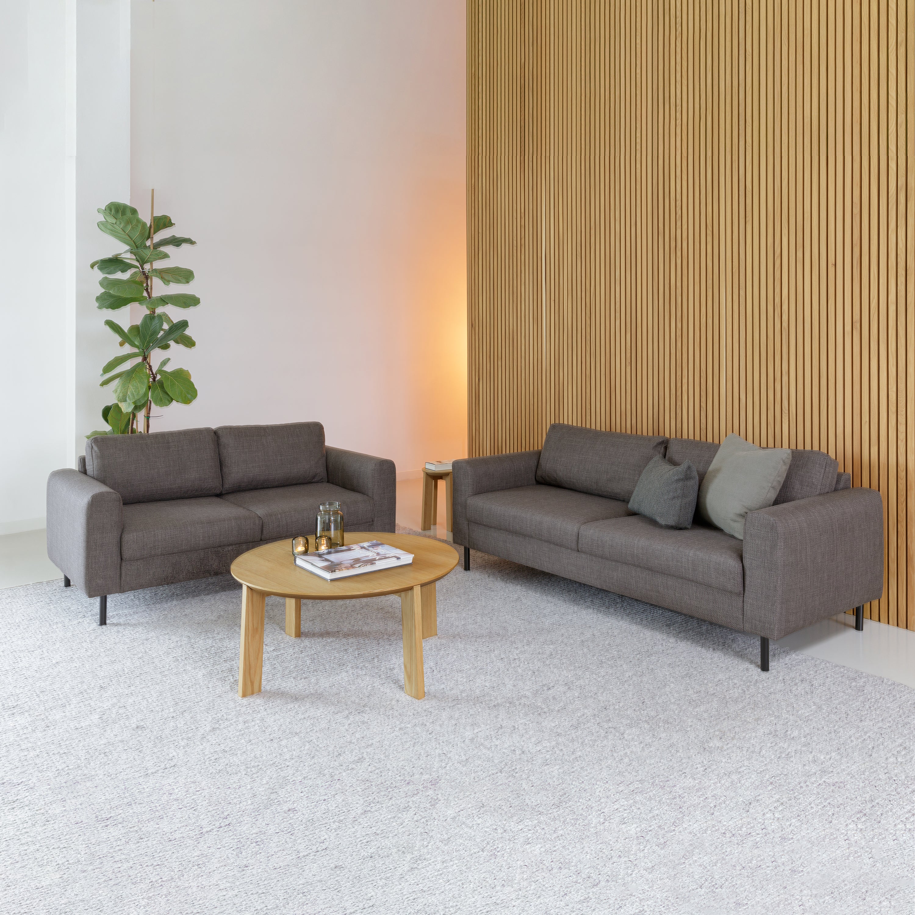 Omaha 2 + 3 Seater Sofa set in Basel Light Grey Brown Fabric