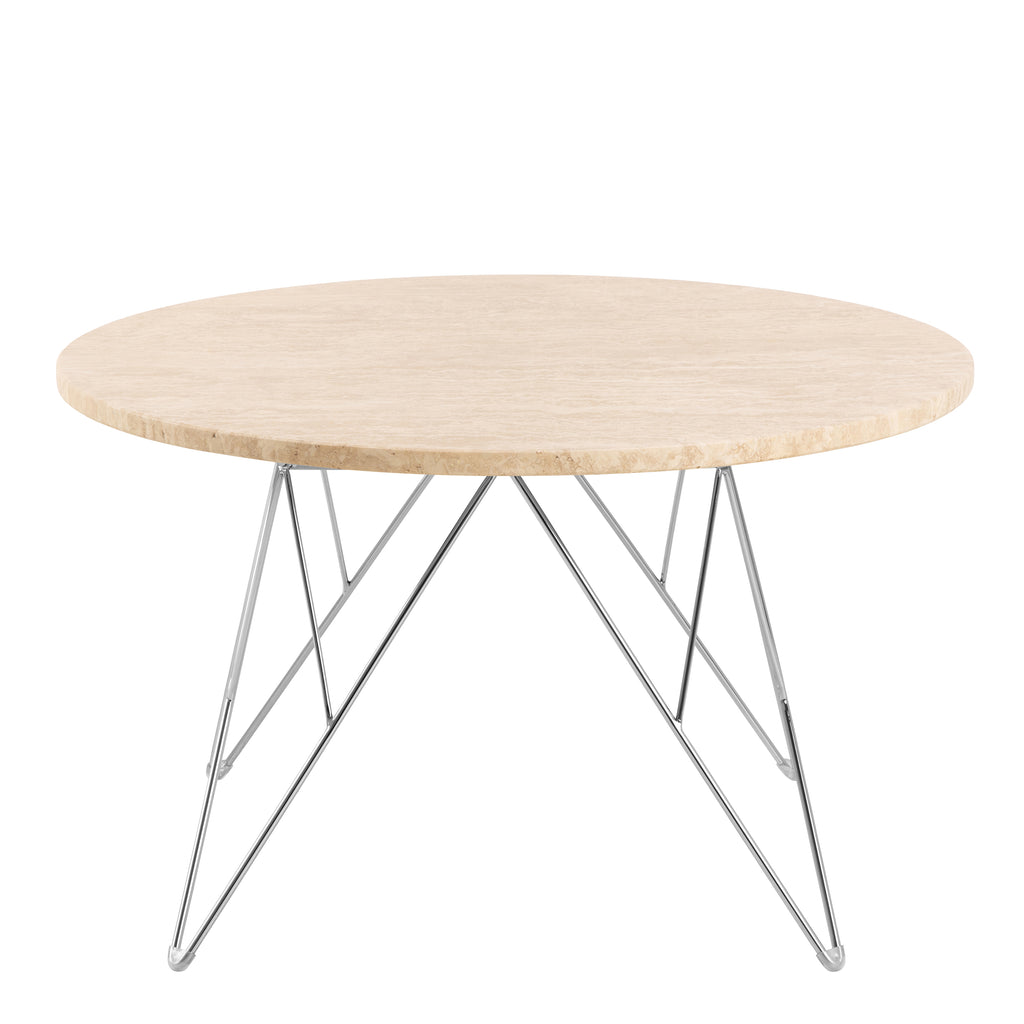Prunus Round Coffee Table in Matt Beige and Chrome Steel Base 80x46.4cm