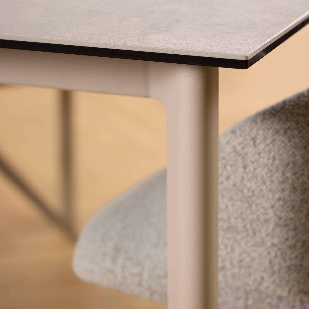 Palermo Ceramic Dining Table in Grey 160x90cm includes 4 Ella Swivel Beige Dining Chairs
