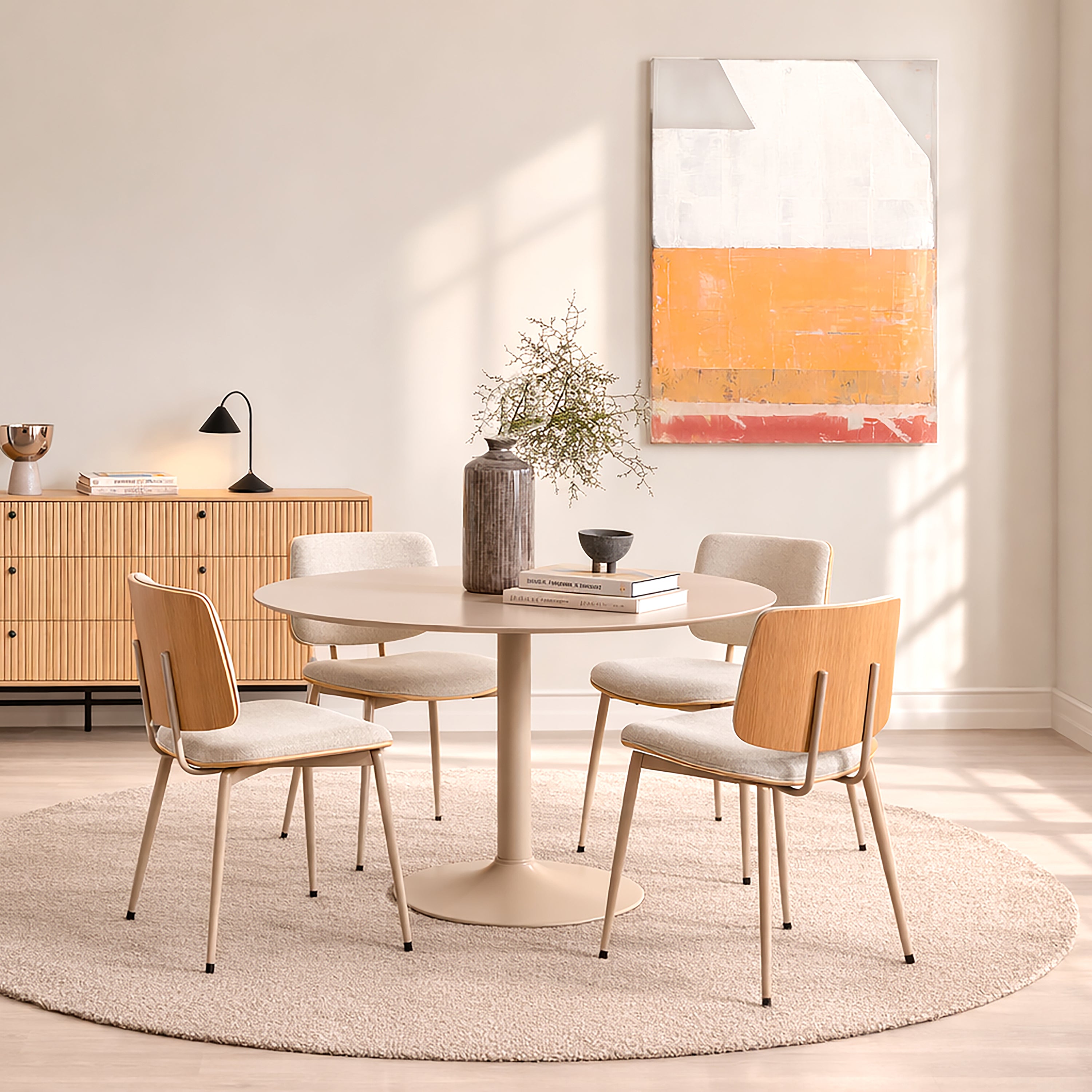 Owen Dining Chair in Apia Fabric Beige Set of 2