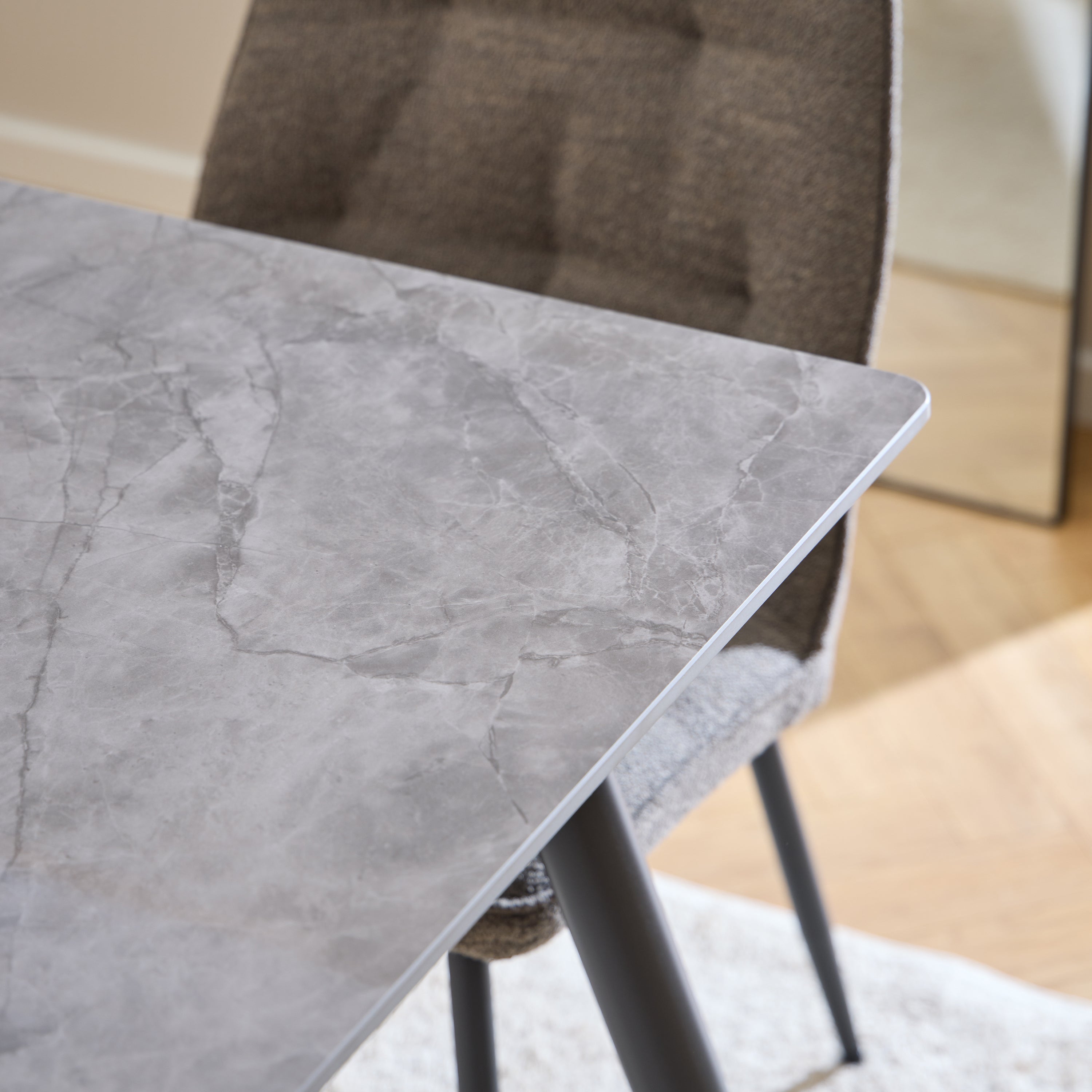 Wicklow Rectangular Dining Table in Grey/Black 140x80cm includes 4 Brooke Dining Chairs in Monza Beige