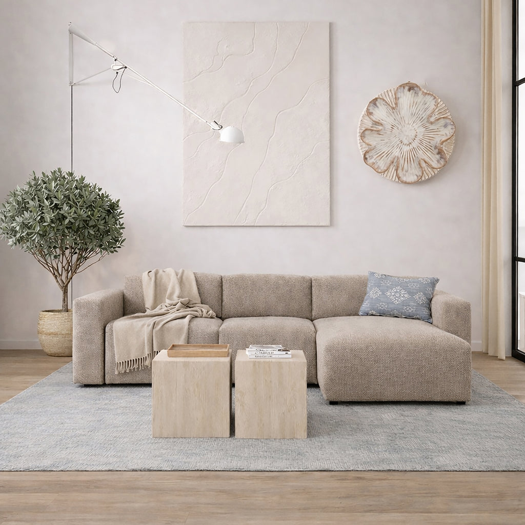 Midfield Right Hand Facing 2 Seater Chaise Longue in Boucle Beige Fabric