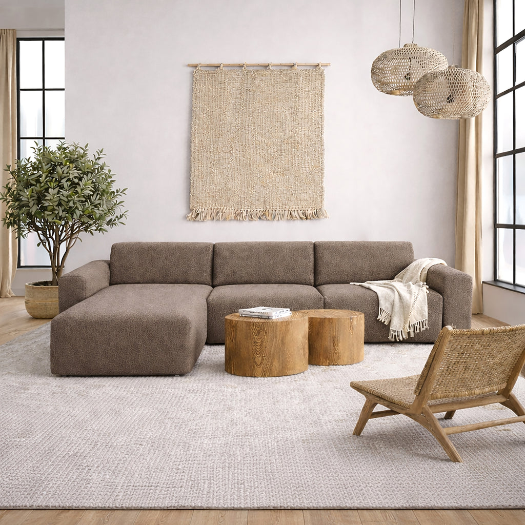 Midfield Right Hand Facing 2 Seater Chaise Longue in Boucle Taupe Fabric