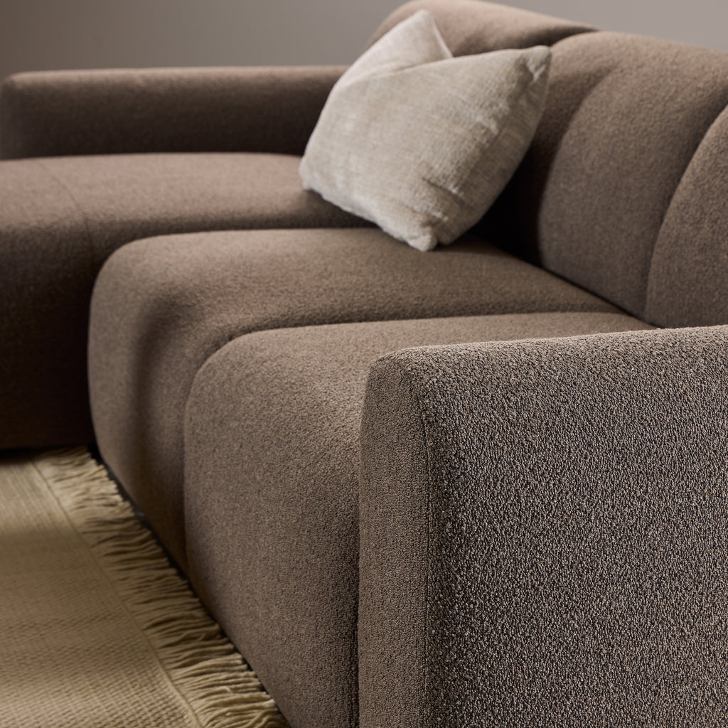 Midfield Right Hand Facing 2 Seater Chaise Longue in Boucle Taupe Fabric