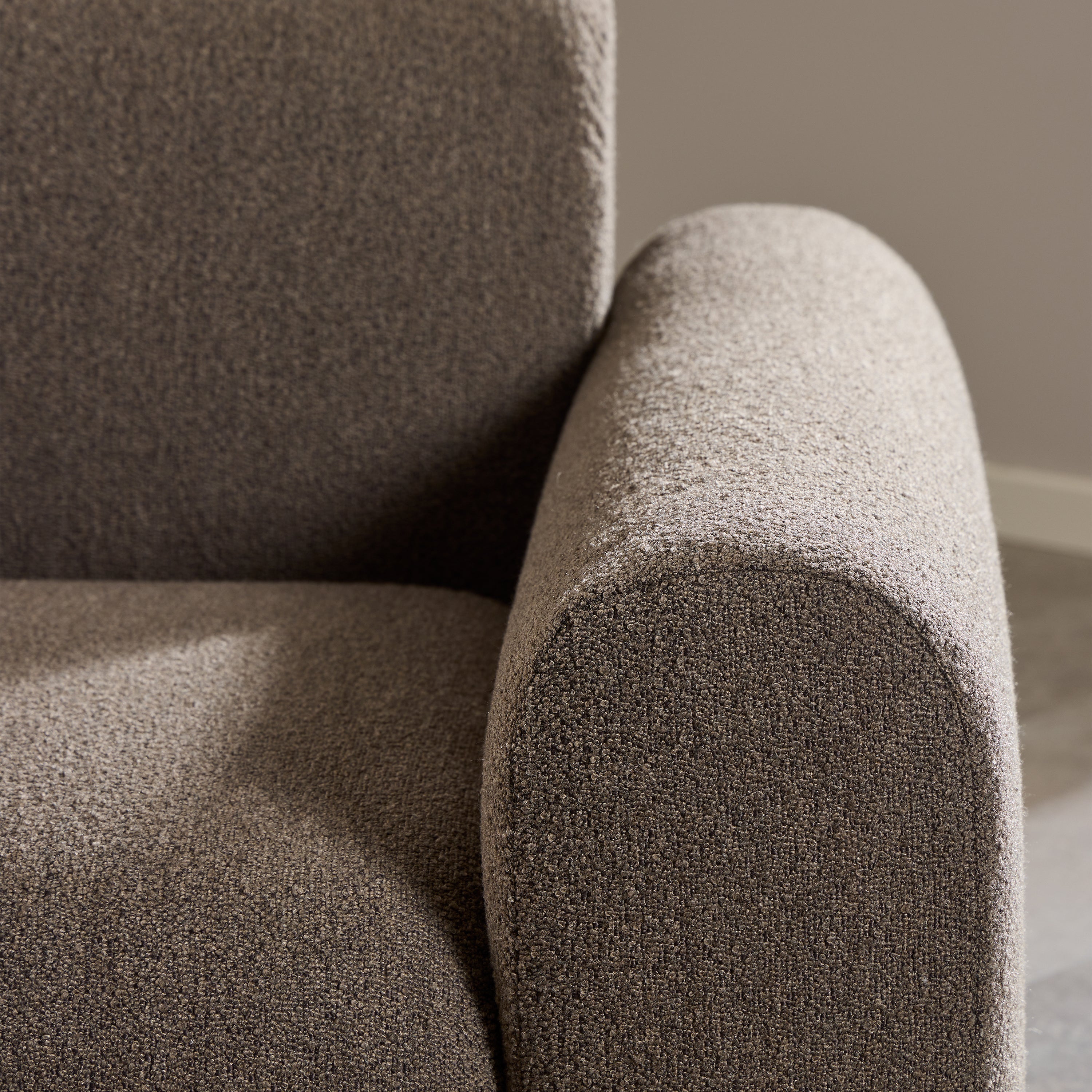 Midfield Right Hand Facing 2 Seater Chaise Longue in Boucle Taupe Fabric