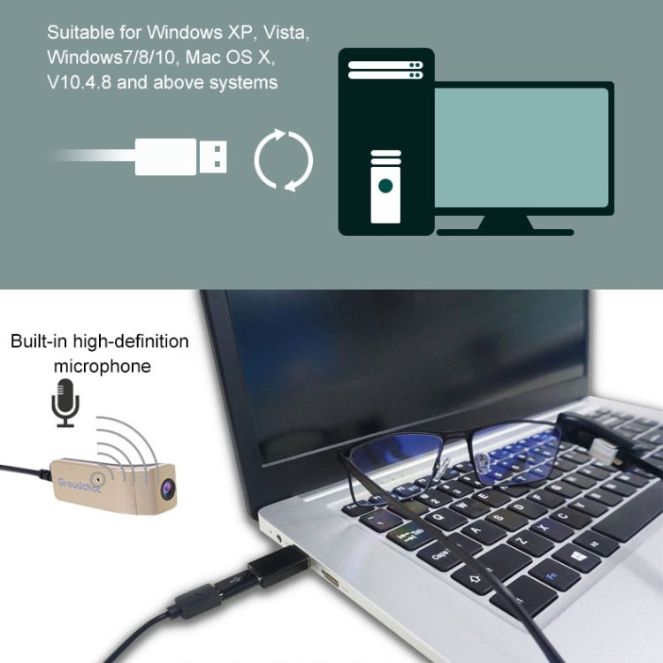 Groudchat JP1DV1 1080P HD Smart Camera Mobile Phone USB Live Camera for Glasses Legs, Built-in Sound-absorbing and Noise-reducing Microphone(Gold)