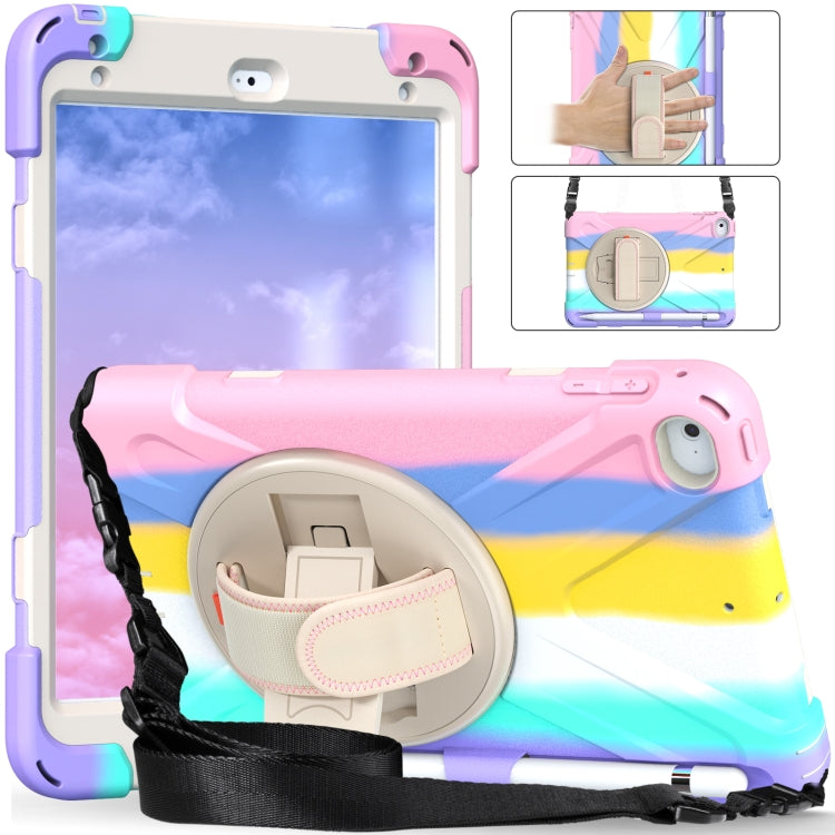 Shockproof Colorful Silicone + PC Protective Case with Holder & Shoulder Strap & Hand Strap For iPad Mini (2019)(Pink)