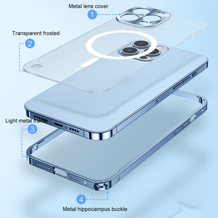 For iPhone 13 Pro Metal Frame Frosted PC Shockproof Magsafe Case (Silver)
