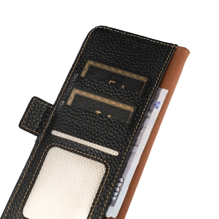 KHAZNEH Side-Magnetic Litchi Genuine Leather RFID Phone Case, For Samsung Galaxy S21 Ultra 5G, For Samsung Galaxy S22+ 5G, For Samsung Galaxy S22 5G, For Samsung Galaxy S22 Ultra 5G, For Samsung Galaxy Xcover 5, For Samsung Galaxy A03 164mm Version