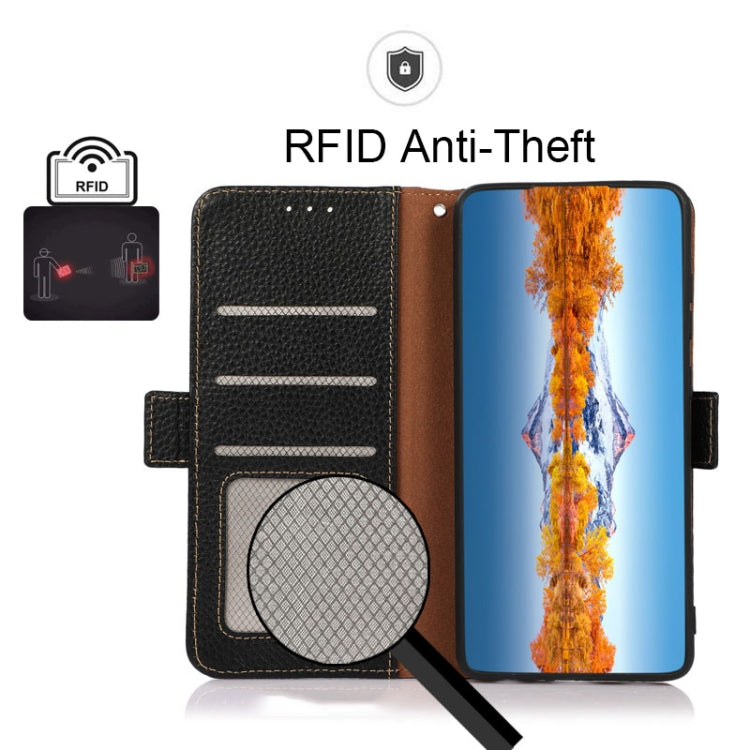 KHAZNEH Side-Magnetic Litchi Genuine Leather RFID Phone Case, For Sony Xperia 1 IV