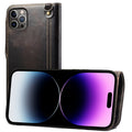 Denior Oil Wax Cowhide Magnetic Button Genuine Leather Case, For iPhone 14 Pro Max, For iPhone 14 Pro, For iPhone 14, For iPhone 14 Plus, For iPhone 13 Pro Max, For iPhone 13 Pro