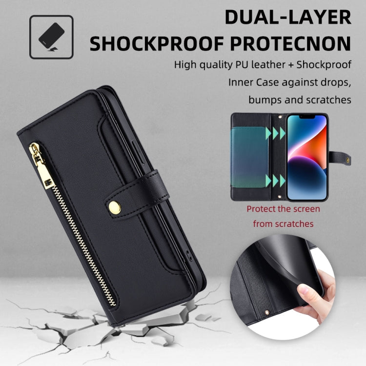 Sheep Texture Cross-body Zipper Wallet Leather Phone Case, For iPhone 14, For iPhone 14 Plus, For iPhone 14 Pro, For iPhone 14 Pro Max