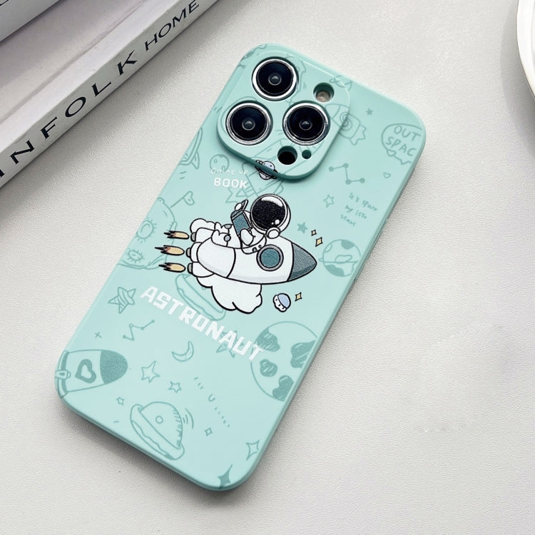 For iPhone 12 Pro Max Liquid Silicone Straight Side Phone Case(Green Astronaut)