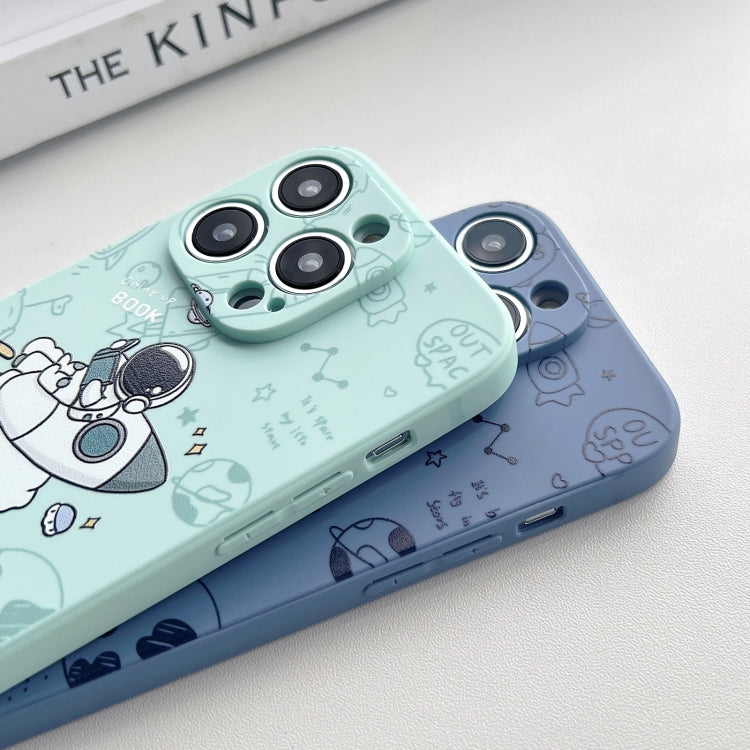 For iPhone 12 Pro Max Liquid Silicone Straight Side Phone Case(Green Astronaut)