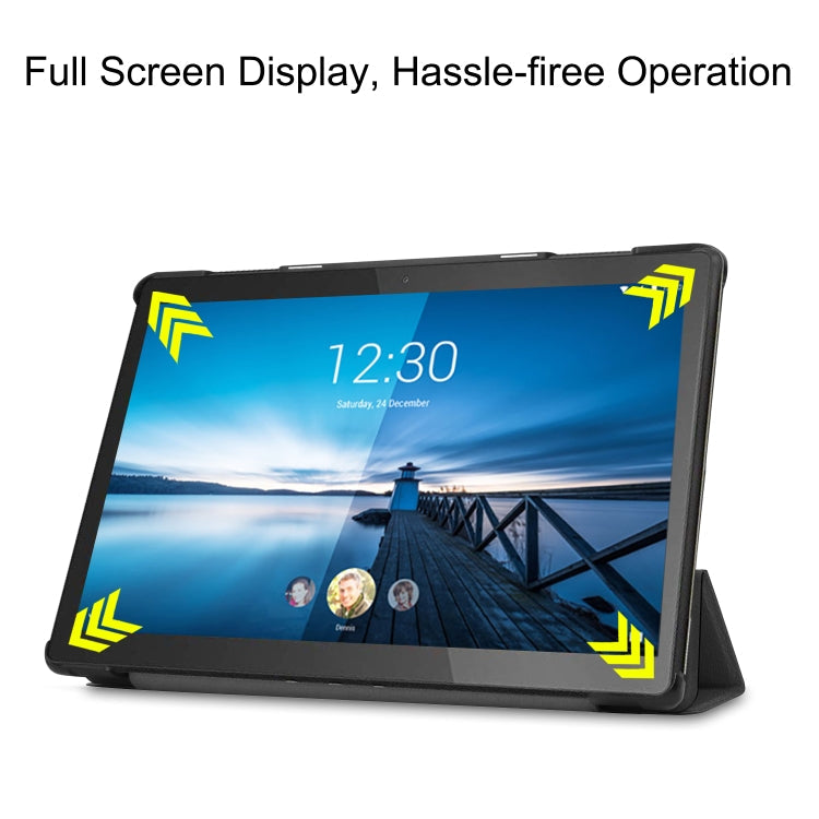 For Lenovo M10 FHD REL TB-X605FC Custer Pattern Pure Color Horizontal Flip Leather Case with Three-folding Holder & Wake-up / Sleep Function, For Lenovo M10 FHD REL TB-X605FC