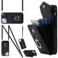 Rhombic Texture Card Bag Phone Case with Long Lanyard, For iPhone 14 Plus, For iPhone 14, For iPhone 14 Pro