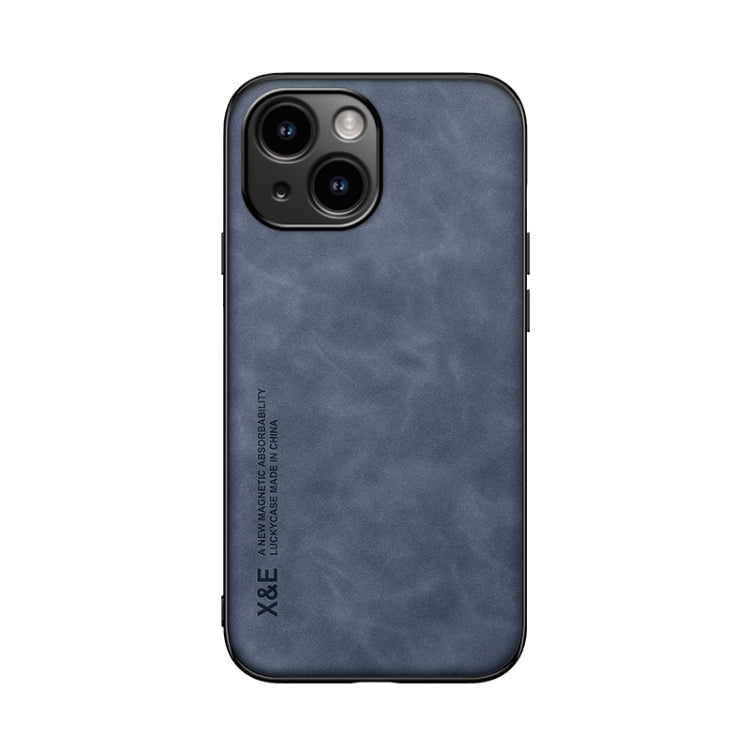 For iPhone 15 Skin Feel Magnetic Leather Back Phone Case(Blue)