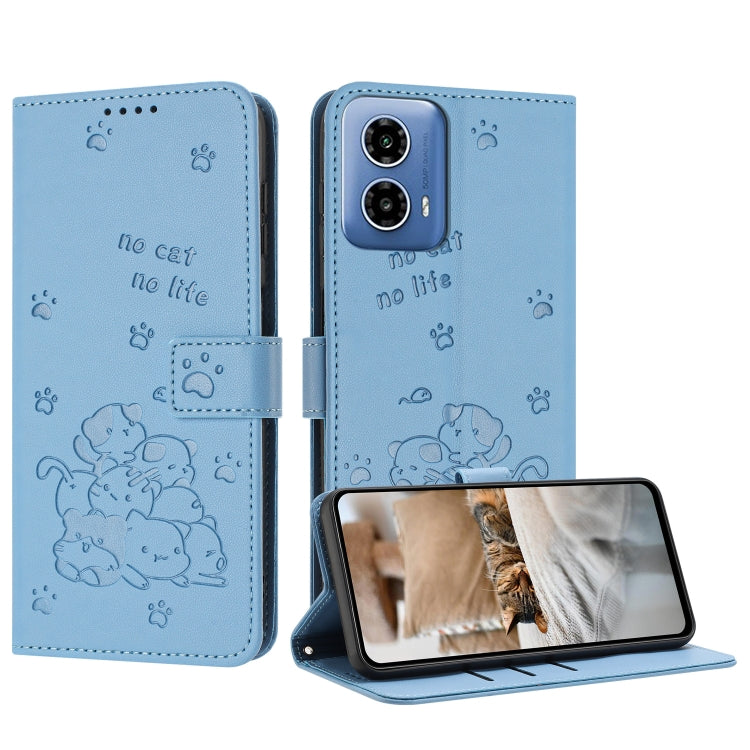 Embossed Kitten Phone Leather Case with Lanyard, For Motorola Edge 2024 5G, For Motorola Edge 50 Ultra, For Motorola Edge 50 Pro, For Motorola Edge 50 Fusion