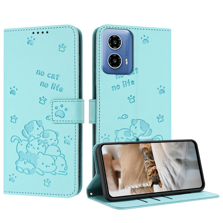 Embossed Kitten Phone Leather Case with Lanyard, For Motorola Edge 2024 5G, For Motorola Edge 50 Ultra, For Motorola Edge 50 Pro, For Motorola Edge 50 Fusion