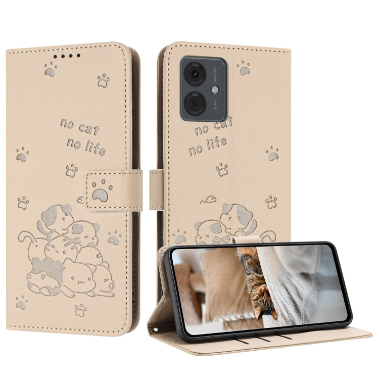 Embossed Kitten Phone Leather Case with Lanyard, For Motorola Moto G35, For Motorola Moto G55, For Motorola Moto G04 / G24 / G04s, For Motorola Moto G85
