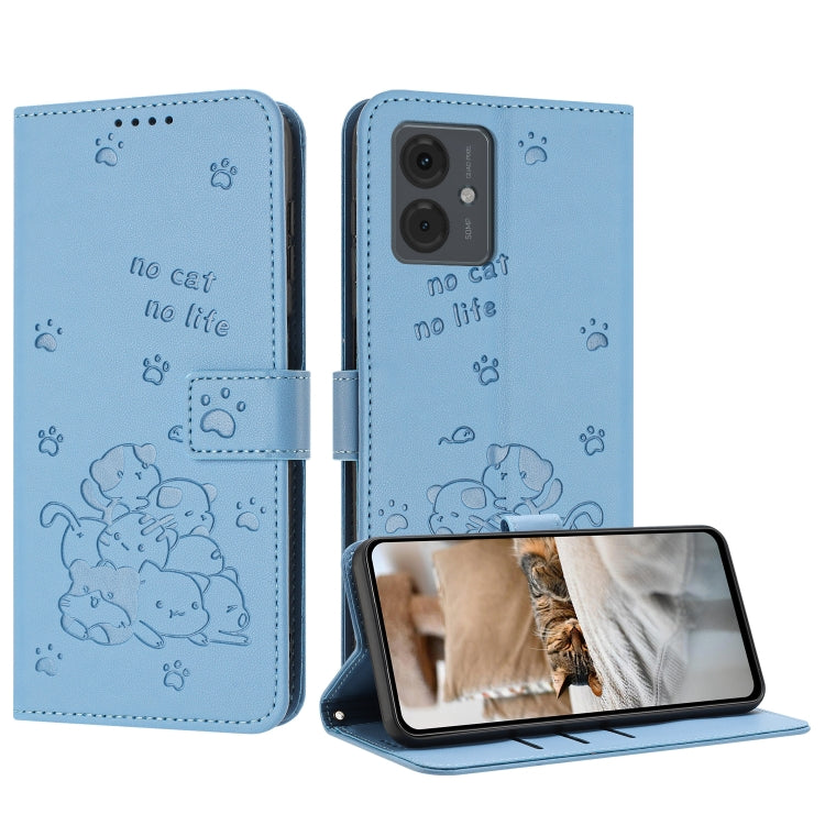 Embossed Kitten Phone Leather Case with Lanyard, For Motorola Moto G Power 5G 2024, For Motorola Moto G84, For Motorola Edge 40 Neo, For Motorola Moto G14