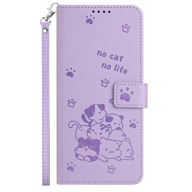 Embossed Kitten Phone Leather Case with Lanyard, For Motorola Moto G35, For Motorola Moto G55, For Motorola Moto G04 / G24 / G04s, For Motorola Moto G85