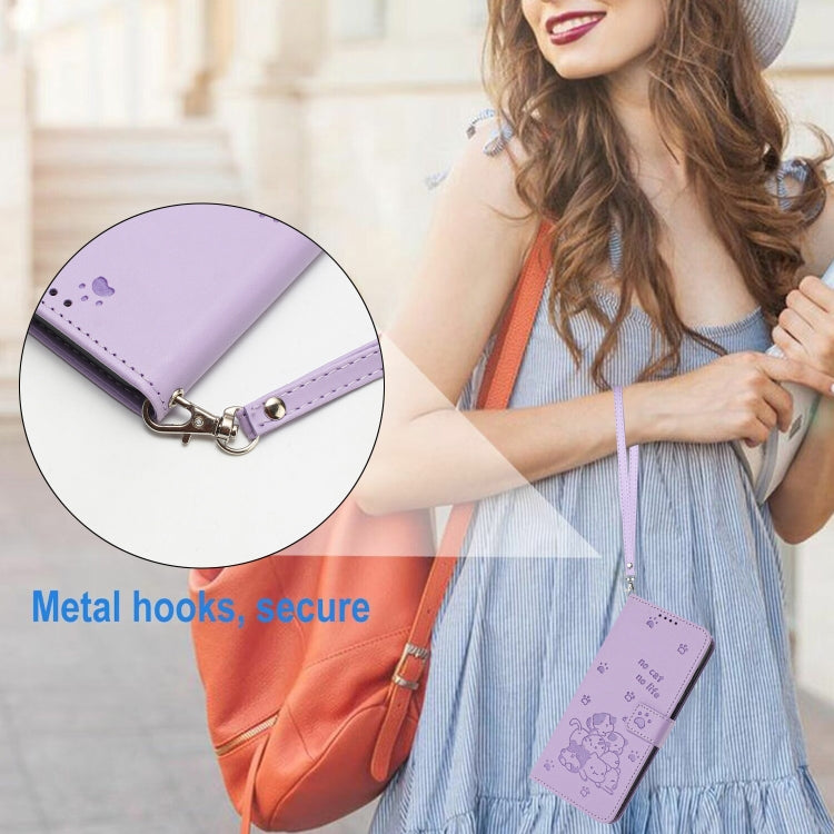 Embossed Kitten Phone Leather Case with Lanyard, For Motorola Moto G35, For Motorola Moto G55, For Motorola Moto G04 / G24 / G04s, For Motorola Moto G85