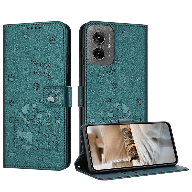 Embossed Kitten Phone Leather Case with Lanyard, For Motorola Moto G35, For Motorola Moto G55, For Motorola Moto G04 / G24 / G04s, For Motorola Moto G85