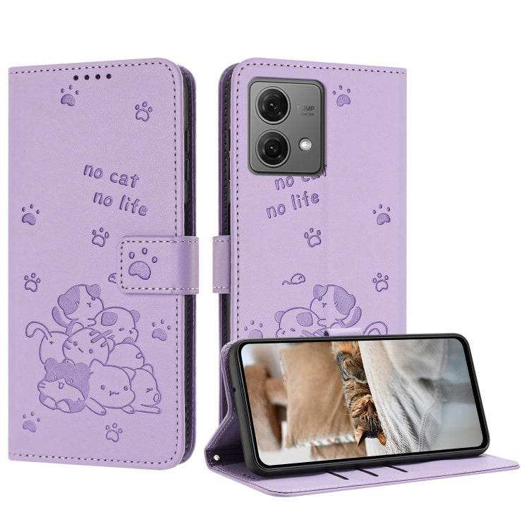 Embossed Kitten Phone Leather Case with Lanyard, For Motorola Moto G Power 5G 2024, For Motorola Moto G84, For Motorola Edge 40 Neo, For Motorola Moto G14