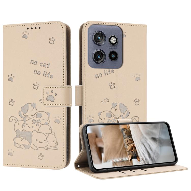 Embossed Kitten Phone Leather Case with Lanyard, For Motorola Edge 60 Fusion, For Motorola Moto G Stylus 5G 2025, For Motorola Moto G05, For Motorola Moto G15