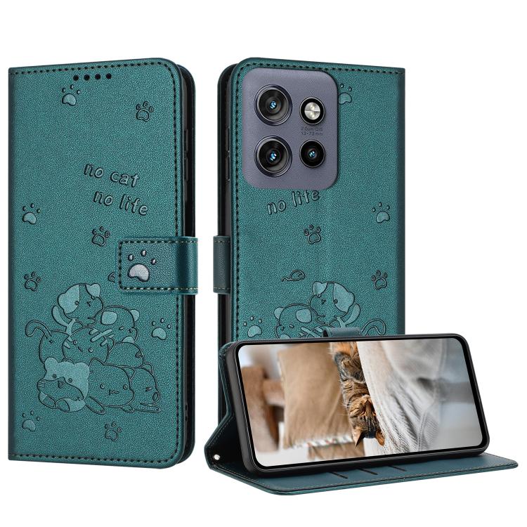 Embossed Kitten Phone Leather Case with Lanyard, For Motorola Edge 60 Fusion, For Motorola Moto G Stylus 5G 2025, For Motorola Moto G05, For Motorola Moto G15
