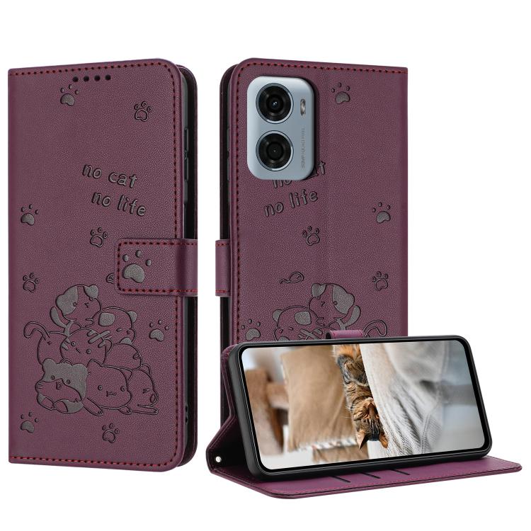 Embossed Kitten Phone Leather Case with Lanyard, For Motorola Edge 60 Fusion, For Motorola Moto G Stylus 5G 2025, For Motorola Moto G05, For Motorola Moto G15