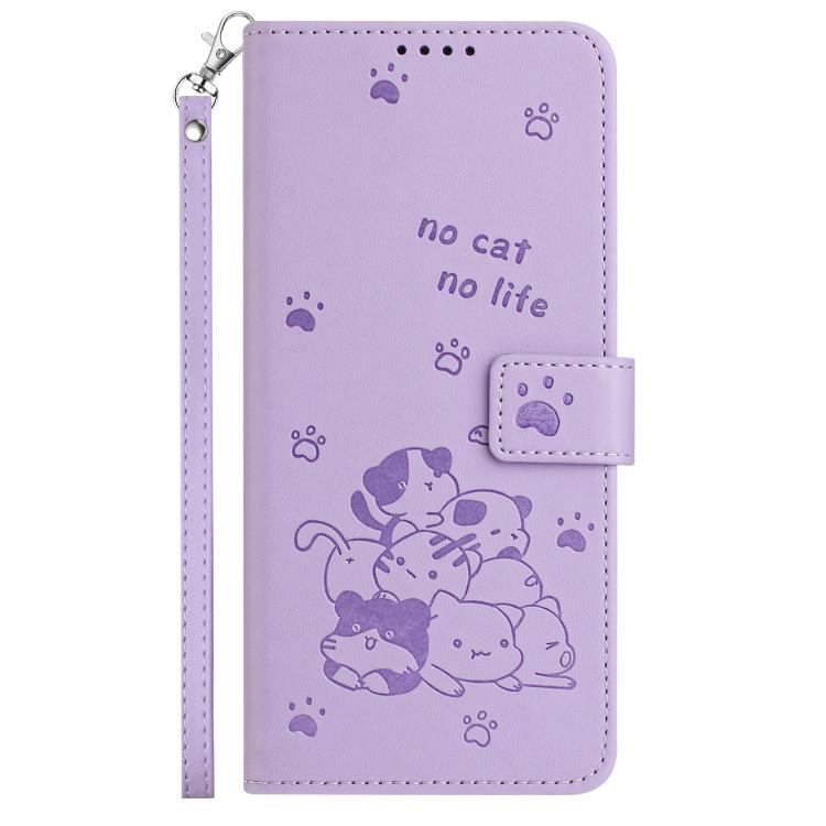 Embossed Kitten Phone Leather Case with Lanyard, For Motorola Moto G 5G 2025, For Motorola Moto G Power / G Play 2025, For Motorola Moto G75, For Motorola Moto S50 / Edge 50 Neo