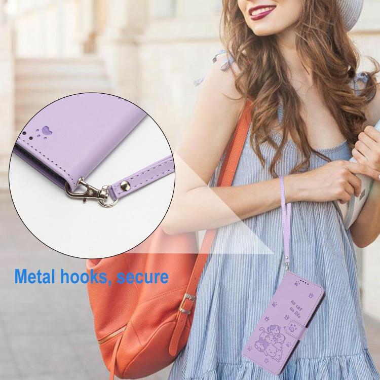Embossed Kitten Phone Leather Case with Lanyard, For Motorola Moto G 5G 2025, For Motorola Moto G Power / G Play 2025, For Motorola Moto G75, For Motorola Moto S50 / Edge 50 Neo