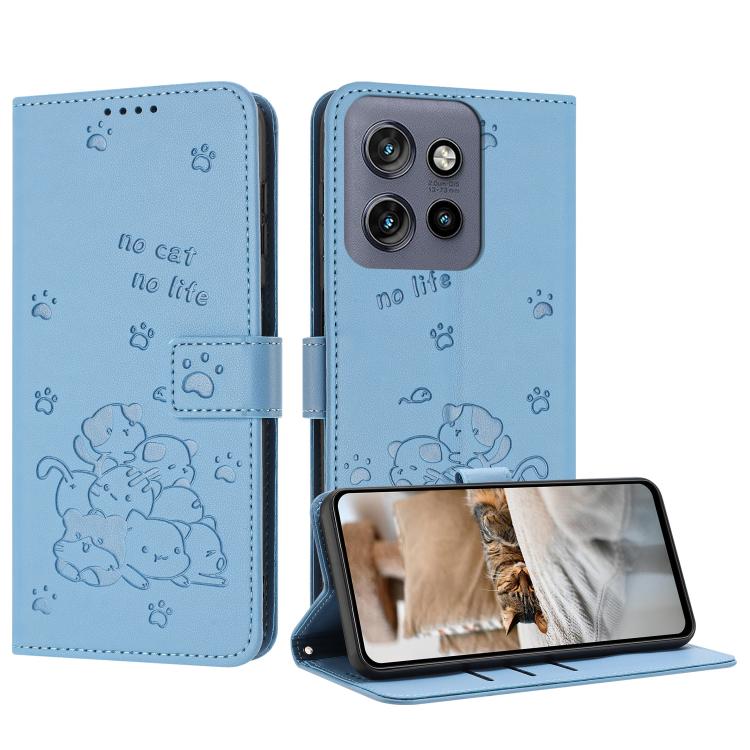 Embossed Kitten Phone Leather Case with Lanyard, For Motorola Moto G 5G 2025, For Motorola Moto G Power / G Play 2025, For Motorola Moto G75, For Motorola Moto S50 / Edge 50 Neo