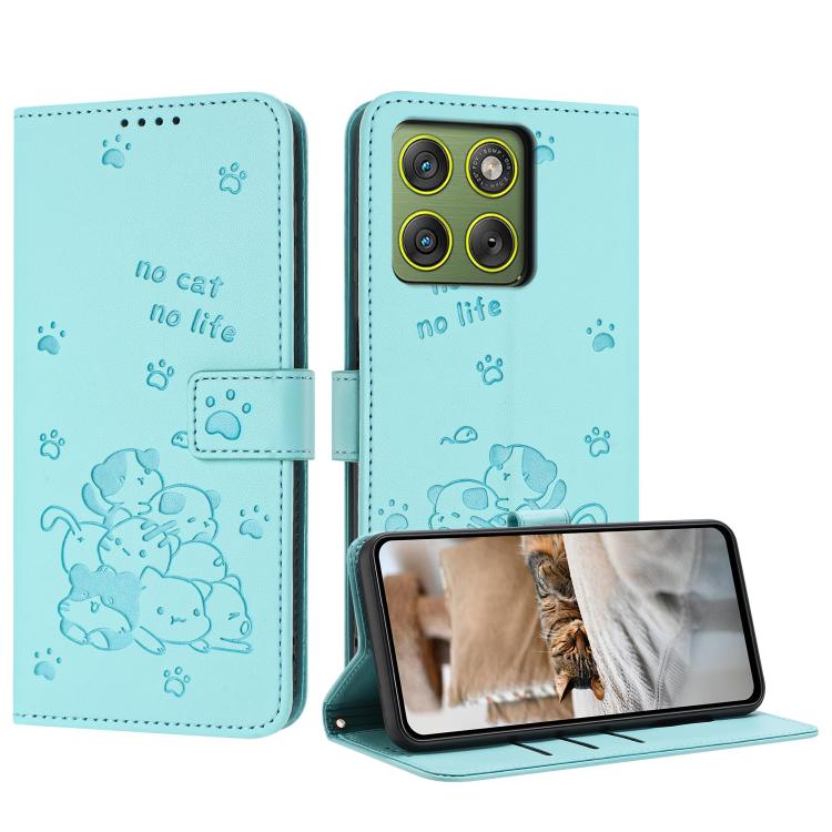 Embossed Kitten Phone Leather Case with Lanyard, For Motorola Moto G67 / G77 5G, For Motorola Edge 70 Fusion 5G, For Motorola Moto G67 Power / G57 Power, For Motorola Edge 70 5G