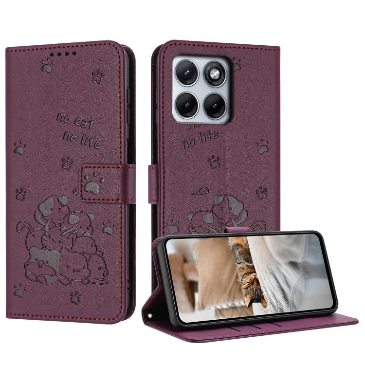 Embossed Kitten Phone Leather Case with Lanyard, For Motorola Moto G67 / G77 5G, For Motorola Edge 70 Fusion 5G, For Motorola Moto G67 Power / G57 Power, For Motorola Edge 70 5G