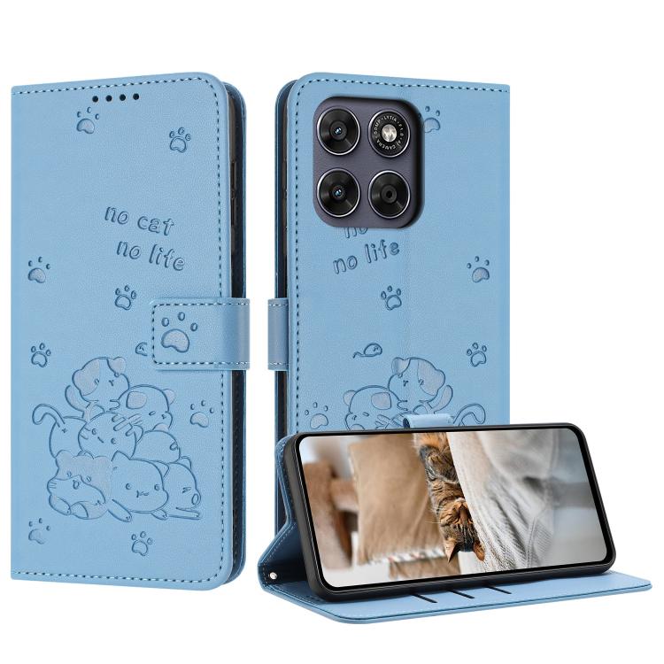 Embossed Kitten Phone Leather Case with Lanyard, For Motorola Moto G67 / G77 5G, For Motorola Edge 70 Fusion 5G, For Motorola Moto G67 Power / G57 Power, For Motorola Edge 70 5G