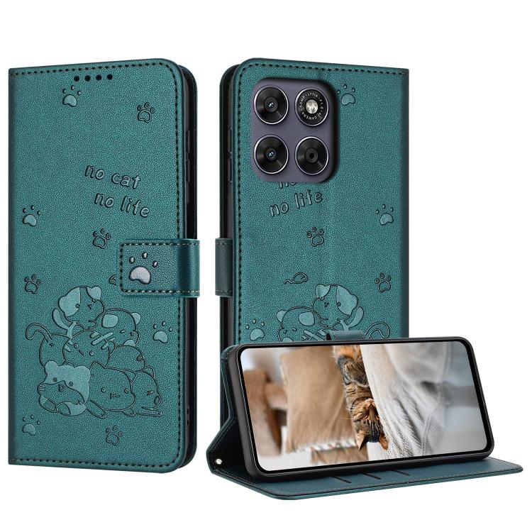 Embossed Kitten Phone Leather Case with Lanyard, For Motorola Moto G67 / G77 5G, For Motorola Edge 70 Fusion 5G, For Motorola Moto G67 Power / G57 Power, For Motorola Edge 70 5G