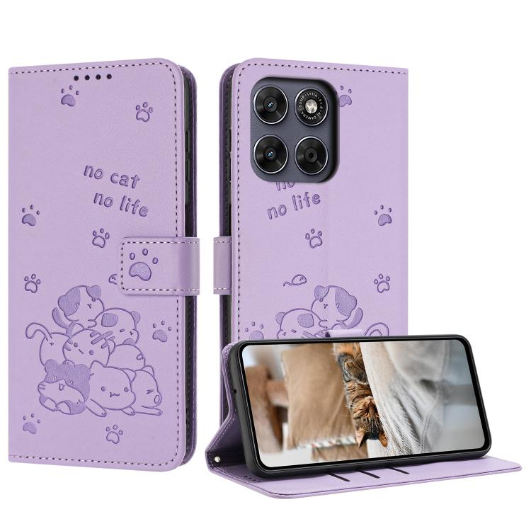 Embossed Kitten Phone Leather Case with Lanyard, For Motorola Edge 5G 2026, For Motorola Moto G37 / G37 Power / G47, For Motorola Edge 70 Pro 5G, For Motorola Moto G17 / G17 Power 4G