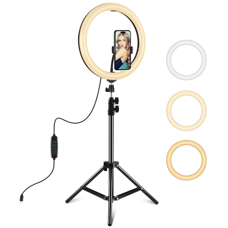 PULUZ 11.8" LED Ring Light Kit – 30cm, 1.1m Tripod, 3 Modes, Dual Color Temperature, Type-C, Phone Clamp (Black)