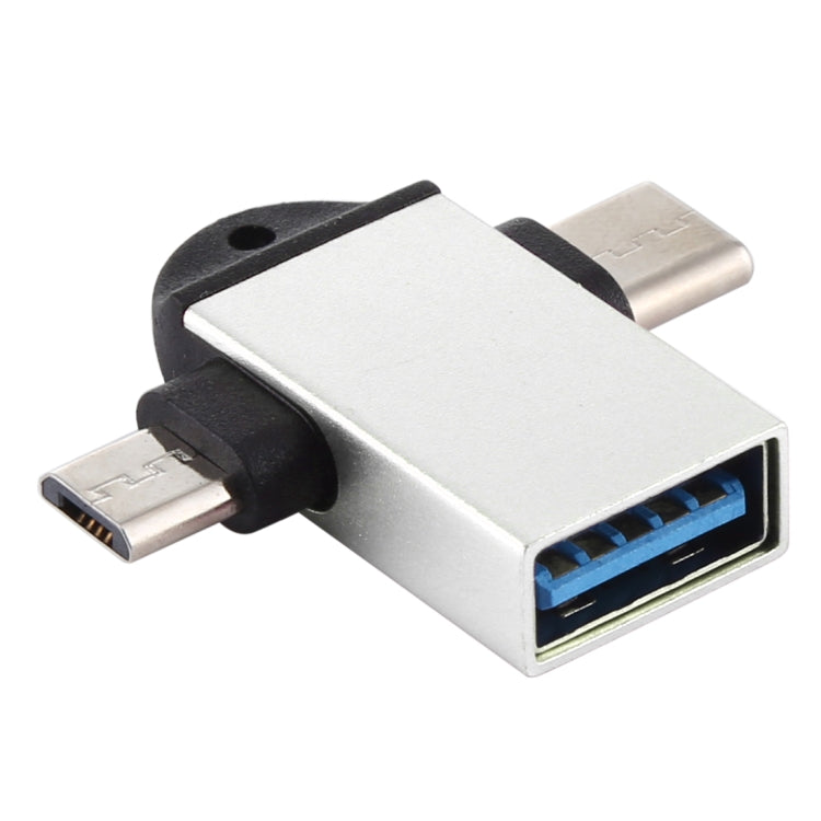 USB 3.0 Female to USB-C / Type-C Male + Micro USB Male Multi-function OTG Adapter with Sling Hole