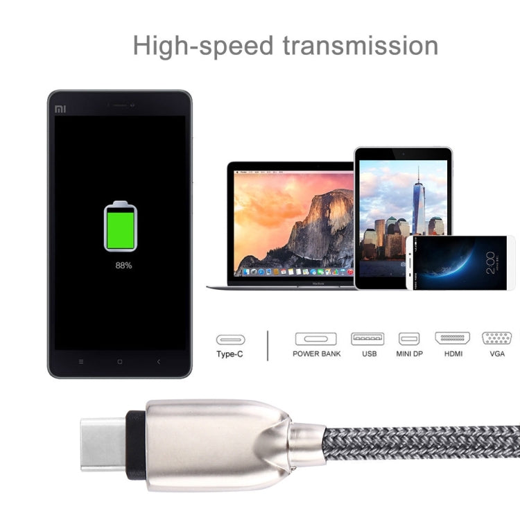 1M Woven Style Metal Head 108 Copper Cores USB-C / Type-C to USB Data Sync Charging Cable