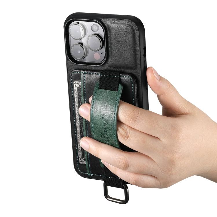 Suteni H13 Card Wallet Wrist Strap Holder PU Phone Case, For iPhone 14, For iPhone 14 Pro, For iPhone 14 Plus, For iPhone 14 Pro Max