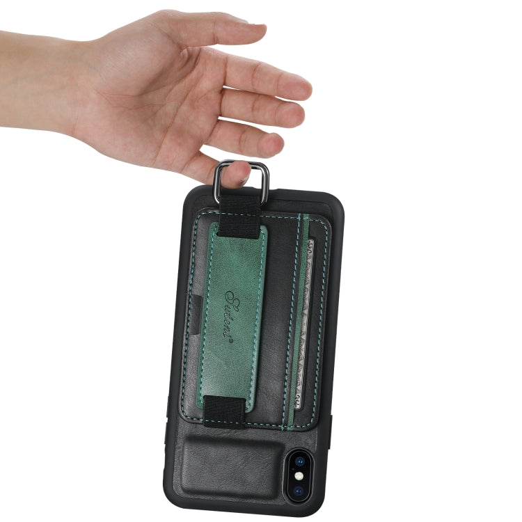 Suteni H13 Card Wallet Wrist Strap Holder PU Phone Case, For iPhone X / XS, For iPhone XR, For iPhone XS Max