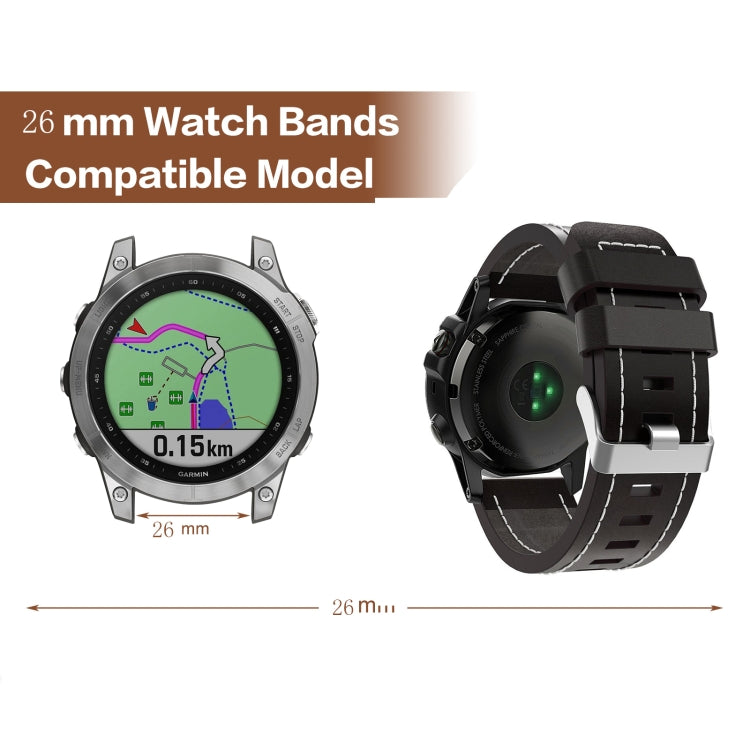 26mm Sewing Leather Steel Buckle Watch Band, For Garmin D2 Delta PX, For Garmin Tactix 7 Pro, For Garmin Tactix 7, For Garmin Fenix 7X, For Garmin Fenix 7X Solar, For Garmin Tactix Delta, For Garmin Enduro 2, For Garmin Enduro, For Garmin Fenix 6X...
