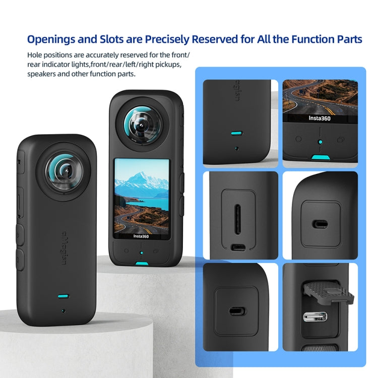 For Insta360 X3 AMagisn Body Silicone Protective Cover, Body+Lens Case (Black), Body Case (black), Lens Case (Black)
