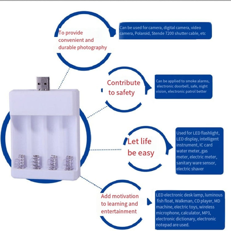 Fast USB 4 Slot Battery Charger AA/AAA Rechargeable Battery Universal Four Slot Charging Box, Directly Plug-in, With Cable