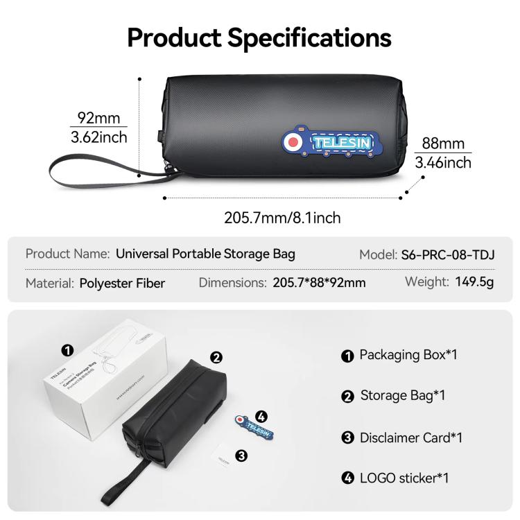 For DJI Osmo Pocket 3 Creator Combo TELESIN Universal Portable Storage Bag Carrying Case