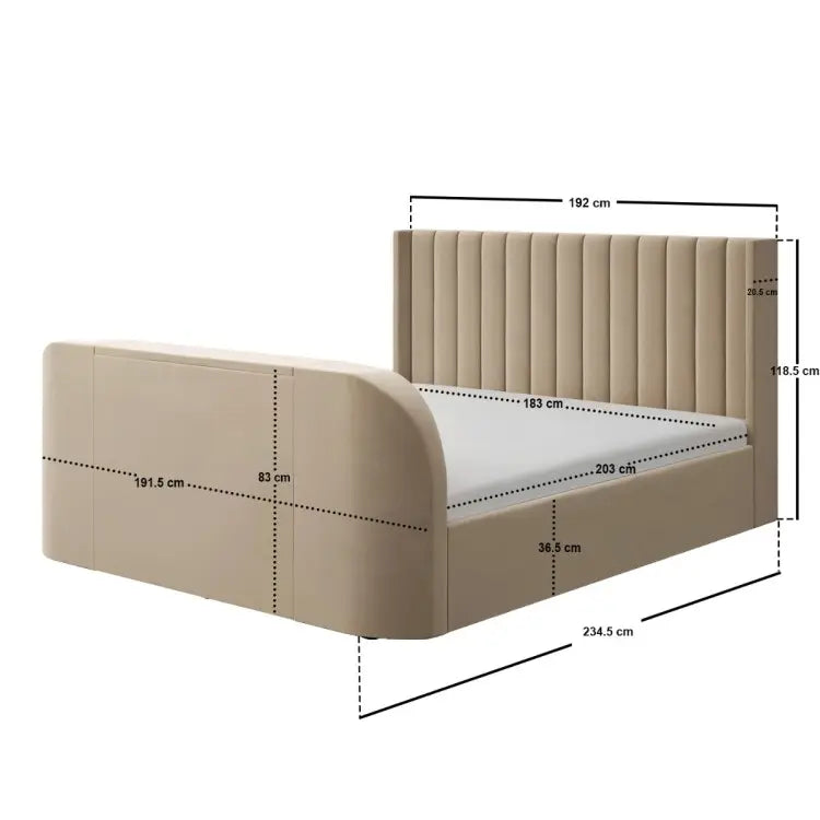 Flair Fallon TV Side Lift Ottoman Bed Beige Velvet Double